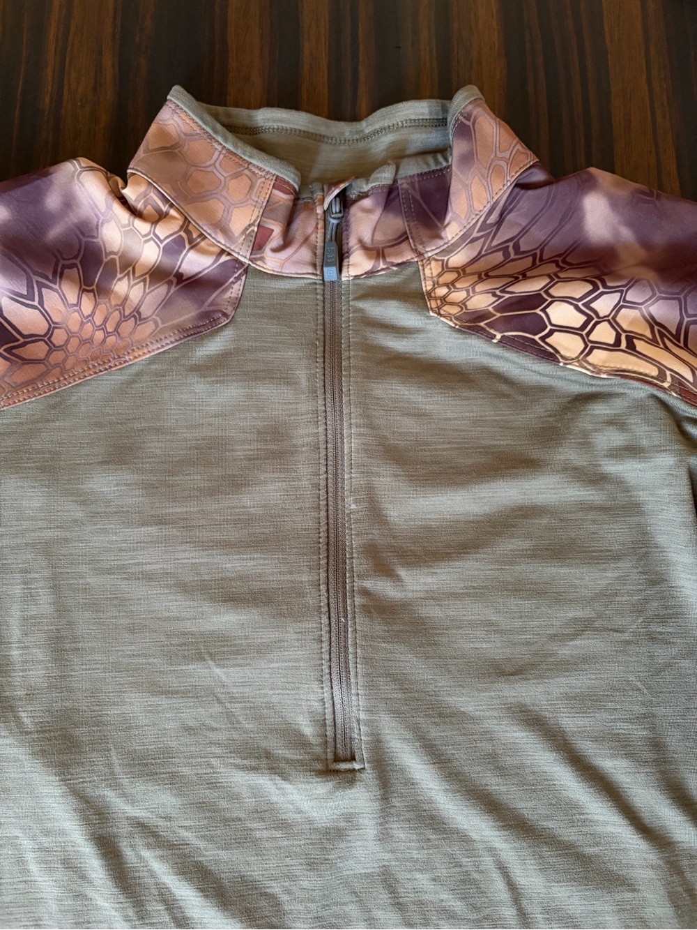 5.11 Tactical Men's Zip Polo in Olive Green with Camo Accents - Picture 6 of 10